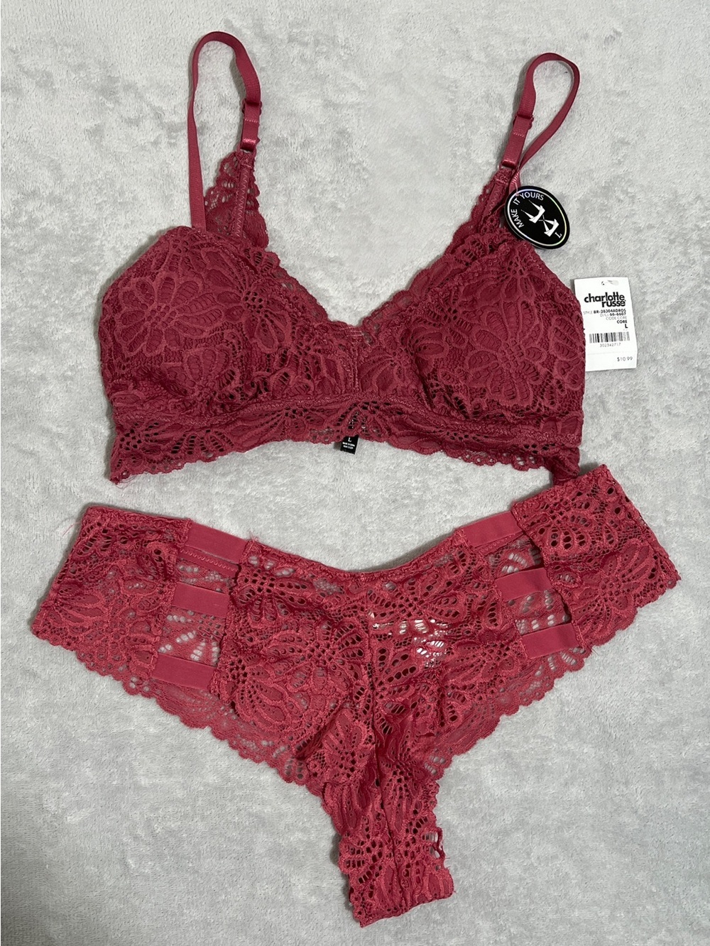 Charlotte Russe Lace Bralette & Lace Bikini Set L - XL